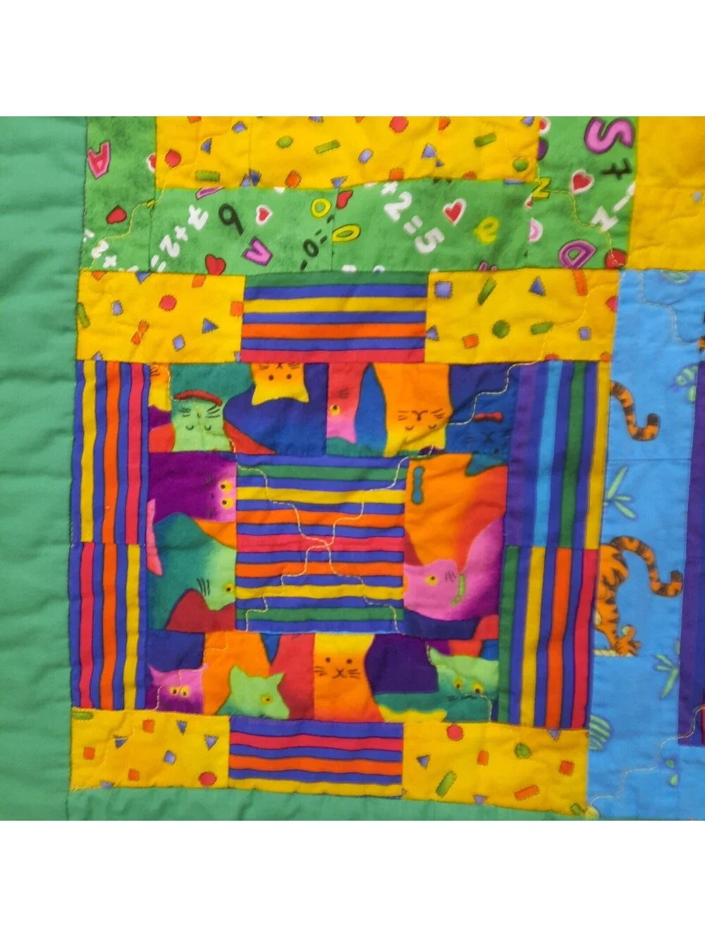 Vintage Patchwork Kids baby Quilt Handmade Nursery Bedding Primary bright colors
